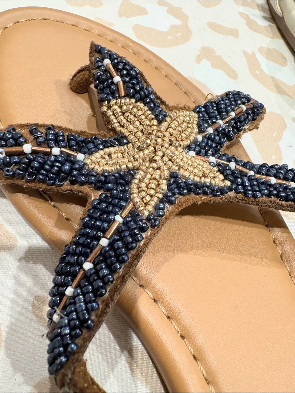 Caroline Constas Navy & Tan Braided Star Slide Sandals
